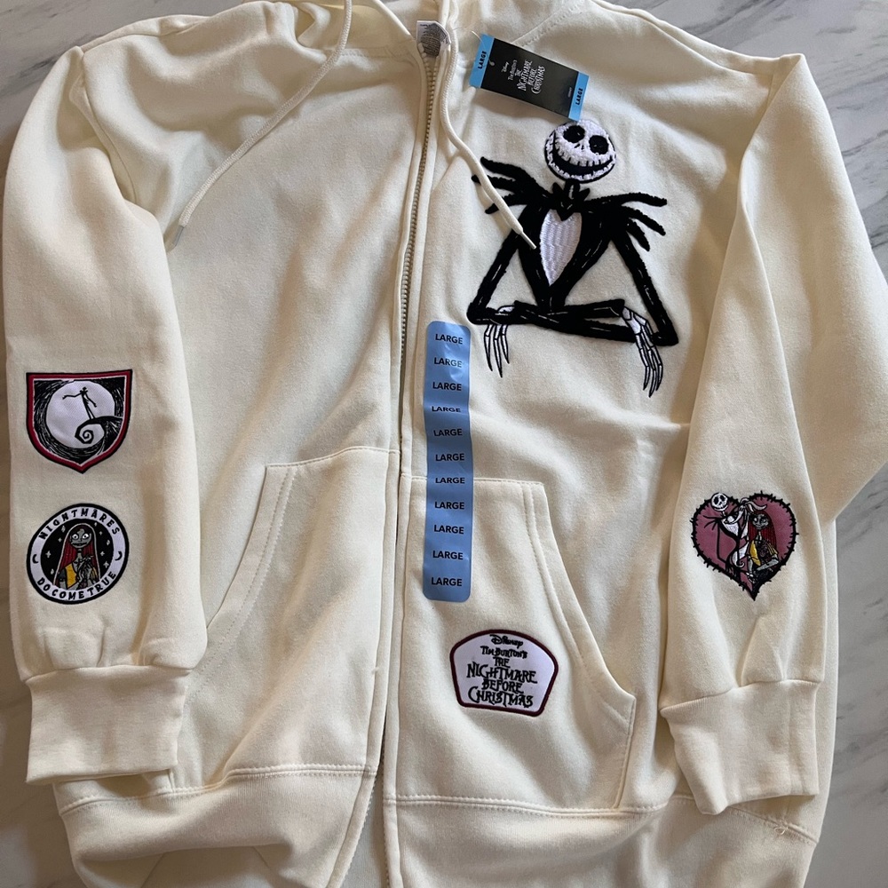 Cream Hoodie with Nightmare Before Christmas Patches